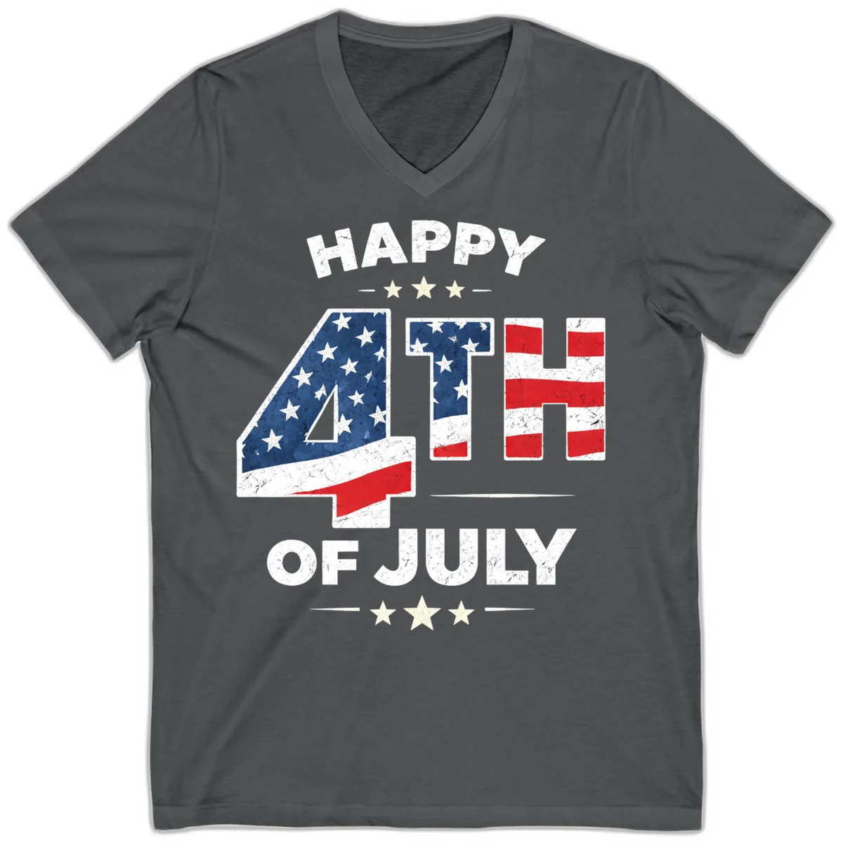 Happy Fourth Of July American Flag Numbers V-Neck in Asphalt