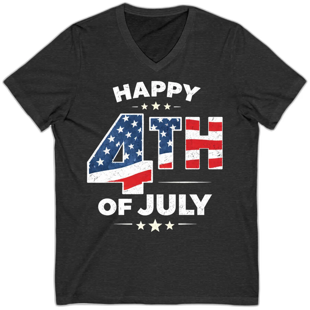 Happy Fourth Of July American Flag Numbers V-Neck in Dark Grey Heather