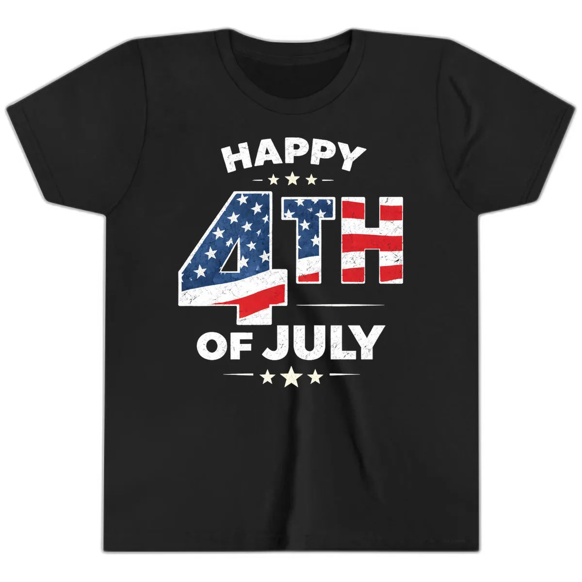 Happy Fourth Of July American Flag Numbers Youth T-Shirt in Black