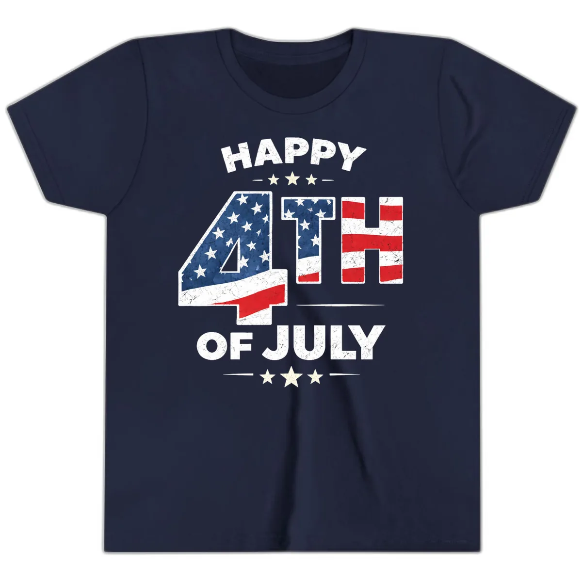 Happy Fourth Of July American Flag Numbers Youth T-Shirt in Navy