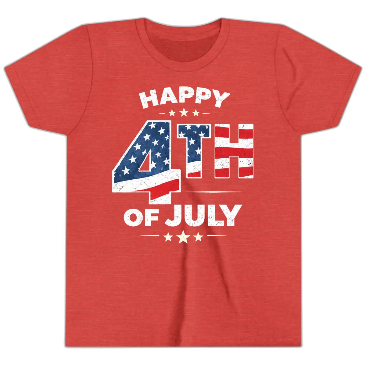 Happy Fourth Of July American Flag Numbers Youth T-Shirt in Heather Red