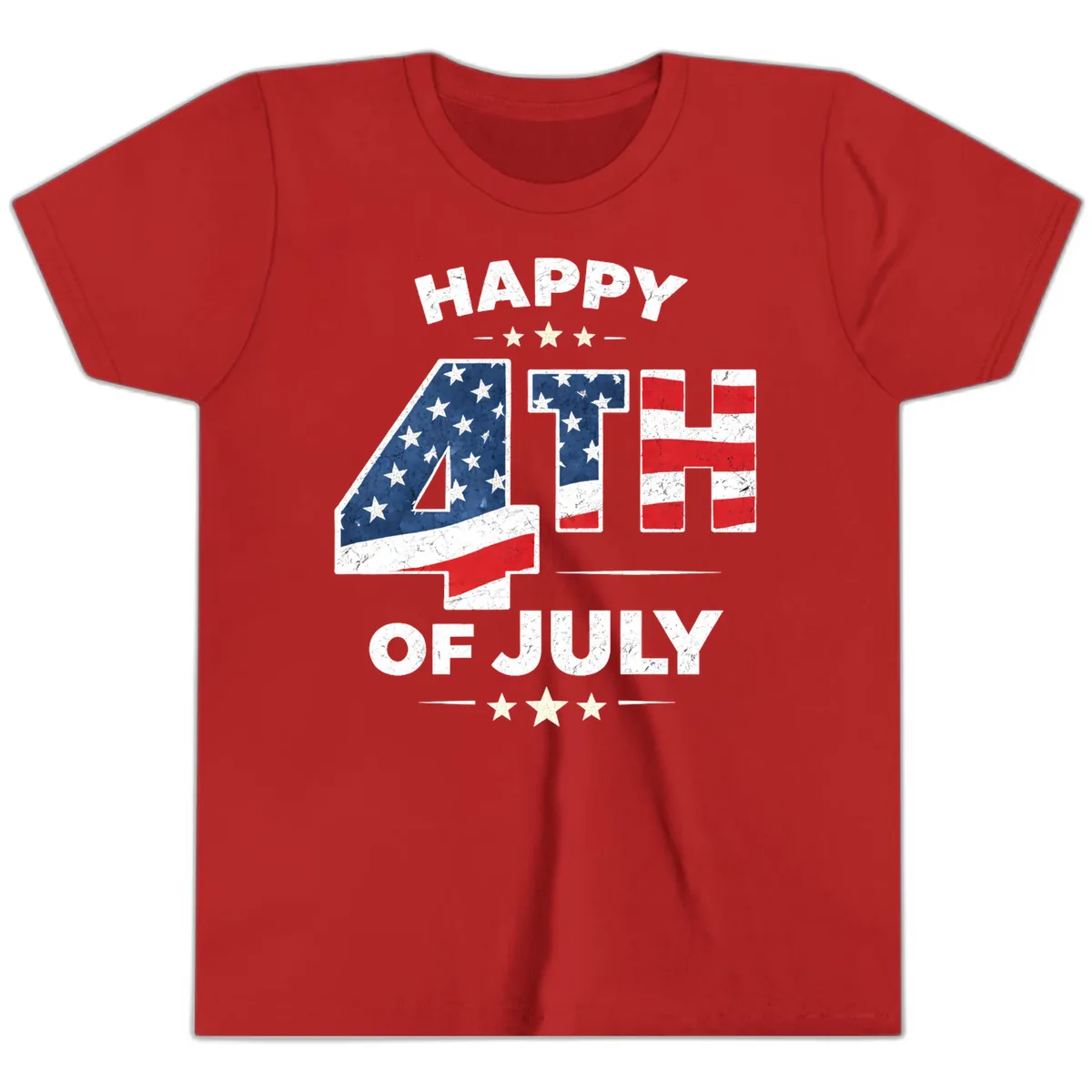 Happy Fourth Of July American Flag Numbers Youth T-Shirt in Red