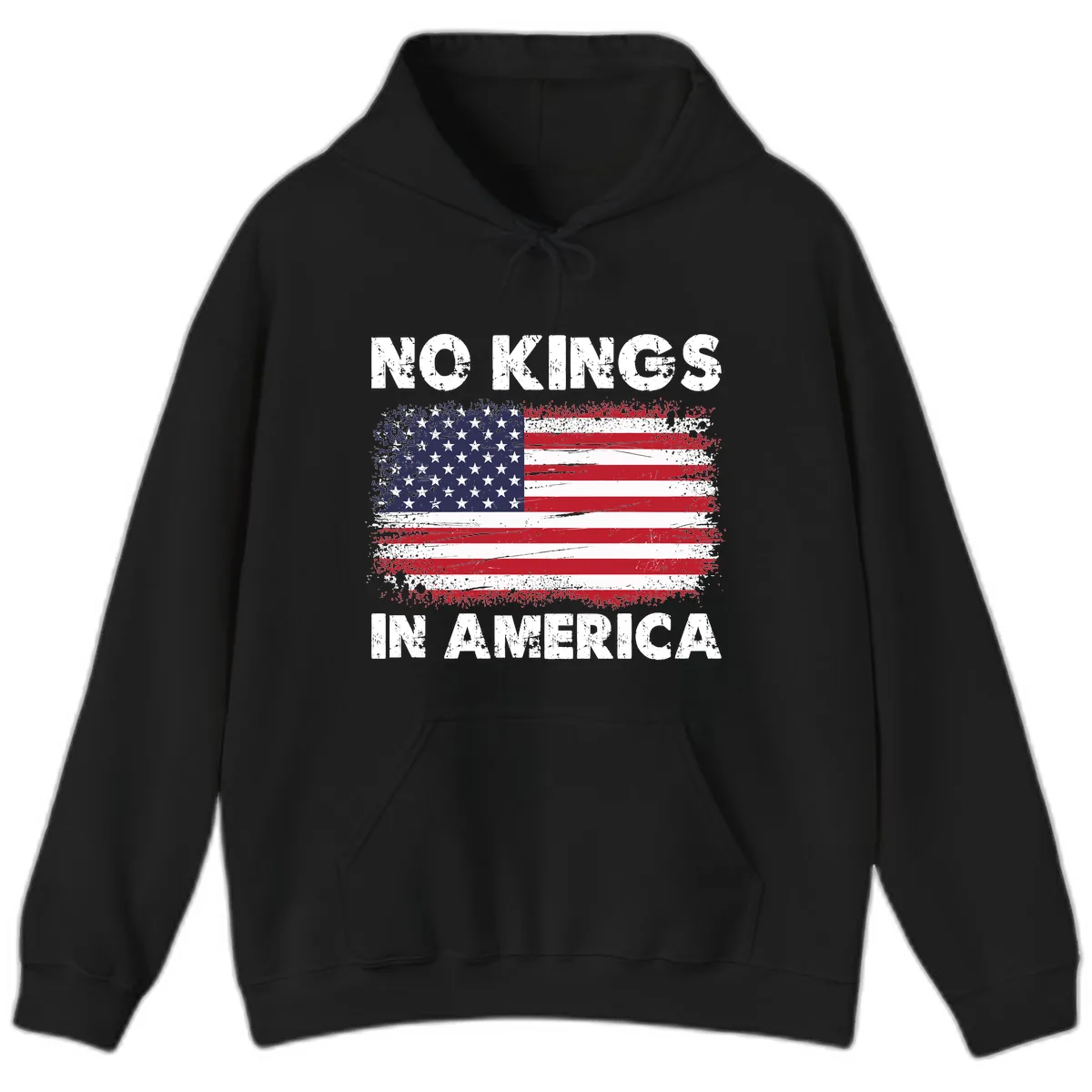No Kings In America Distressed Flag Design Hoodie in Black