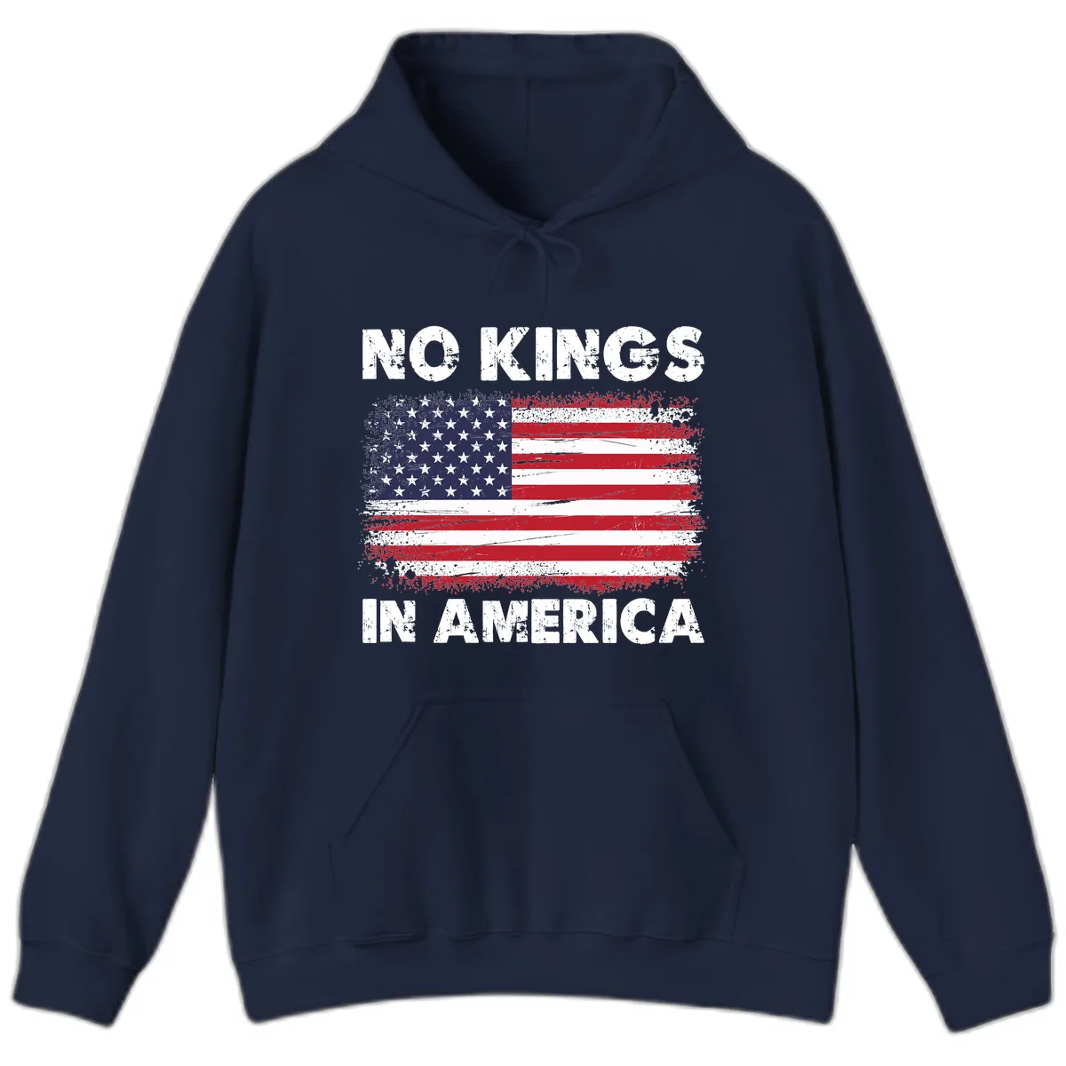 No Kings In America Distressed Flag Design Hoodie in Navy