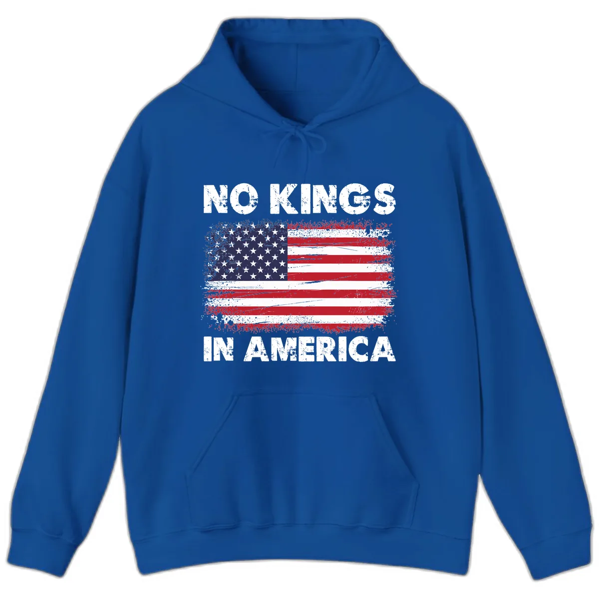 No Kings In America Distressed Flag Design Hoodie in Royal