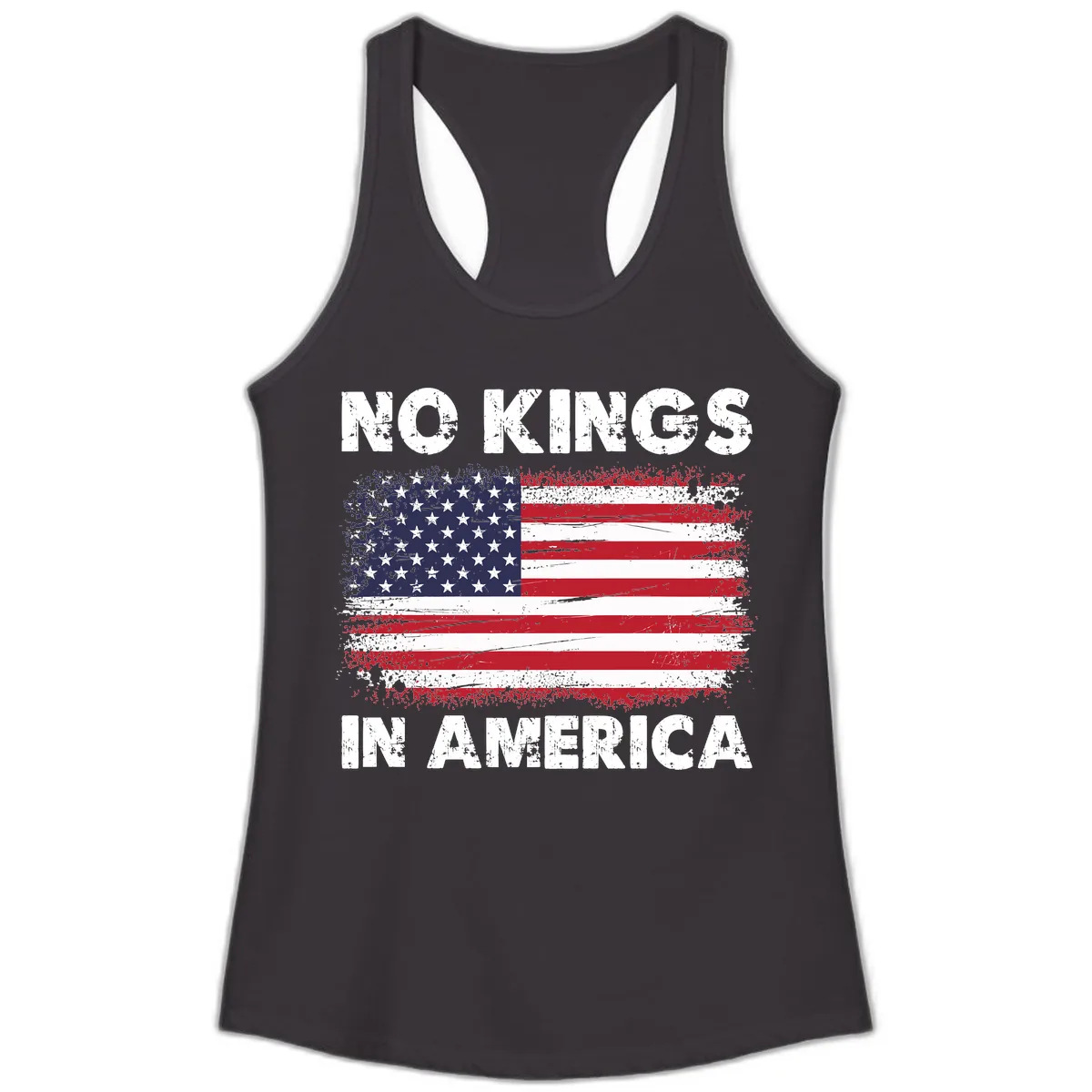 No Kings In America Distressed Flag Design Ladies Tank in Black