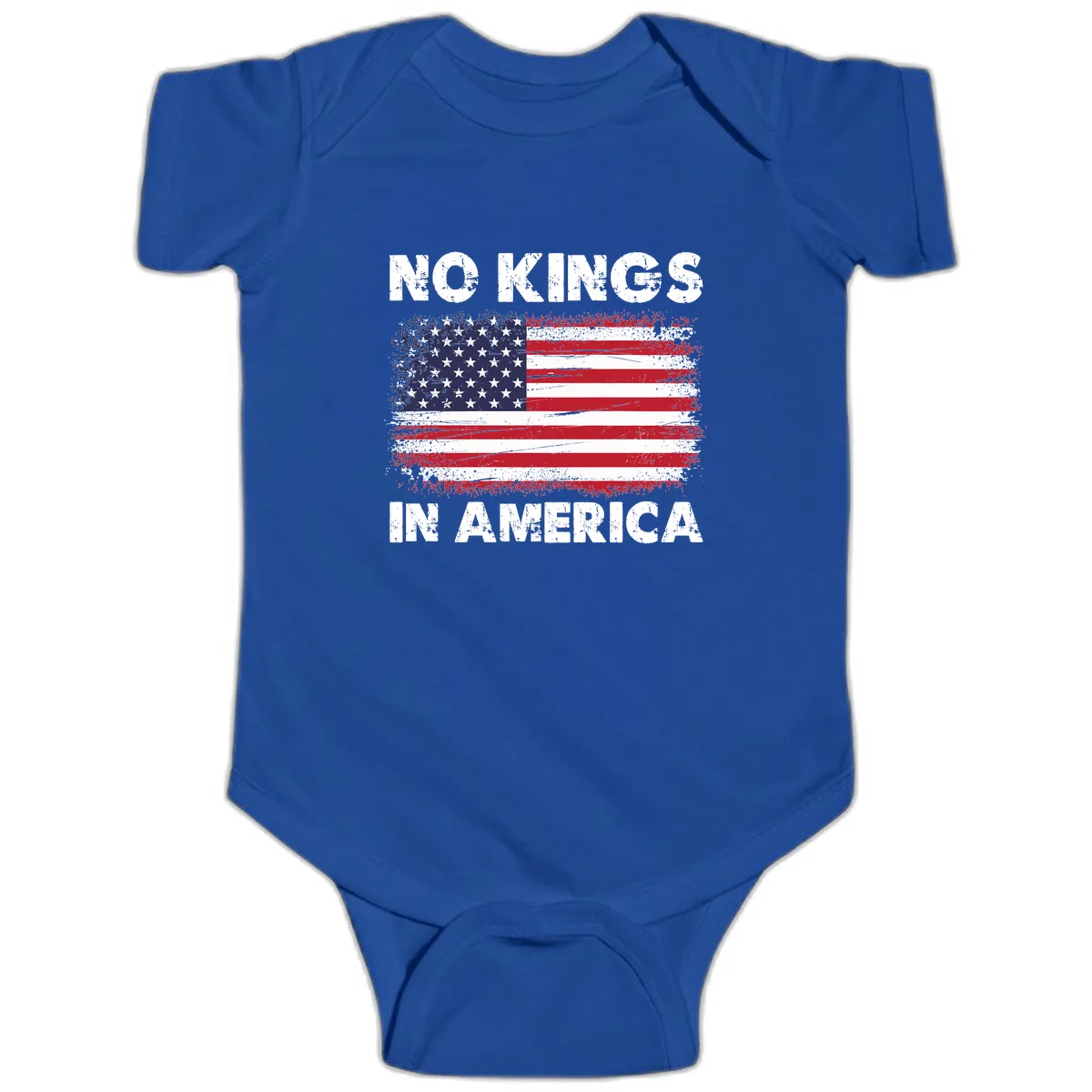 No Kings In America Distressed Flag Design Baby Onesie in Royal
