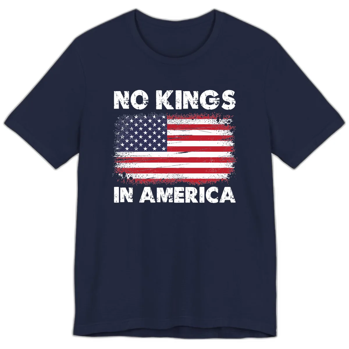 No Kings In America Distressed Flag Design Premium T-Shirt in Navy