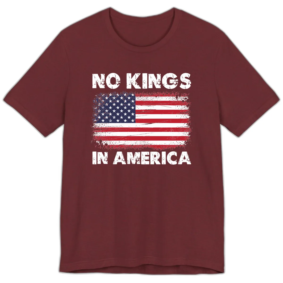 No Kings In America Distressed Flag Design Premium T-Shirt in Heather Cardinal
