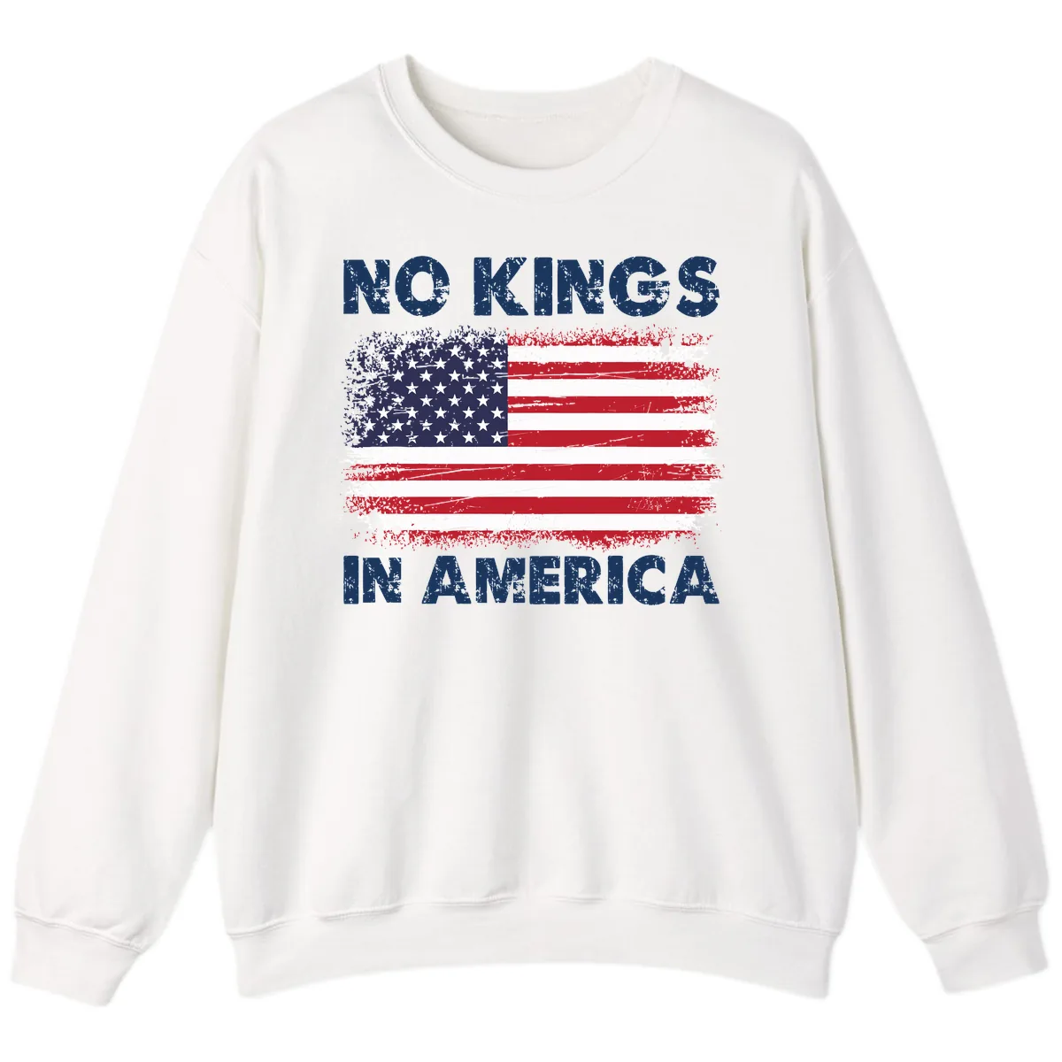 No Kings In America Distressed Flag Design Sweatshirt in White