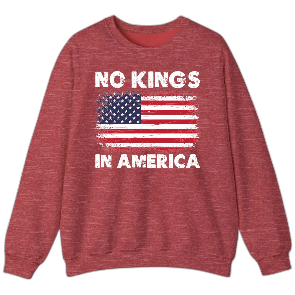 No Kings In America Distressed Flag Design Sweatshirt in Heather Scarlet Red
