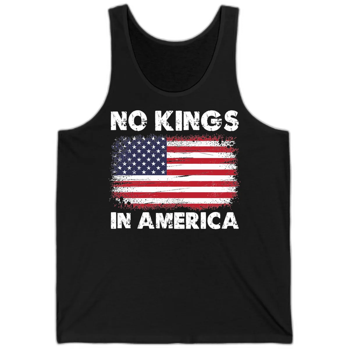 No Kings In America Distressed Flag Design Tank in Black