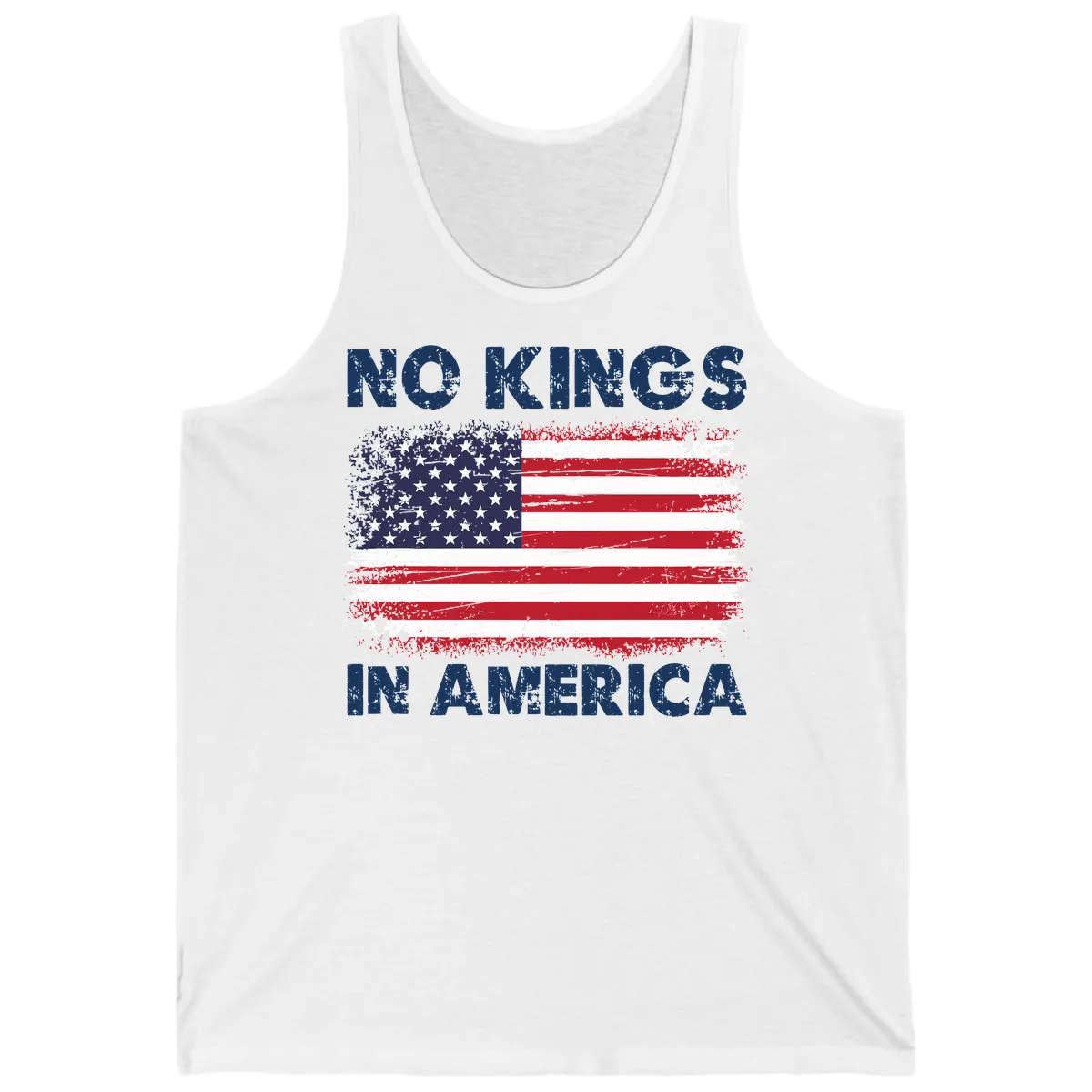 No Kings In America Distressed Flag Design Tank in White
