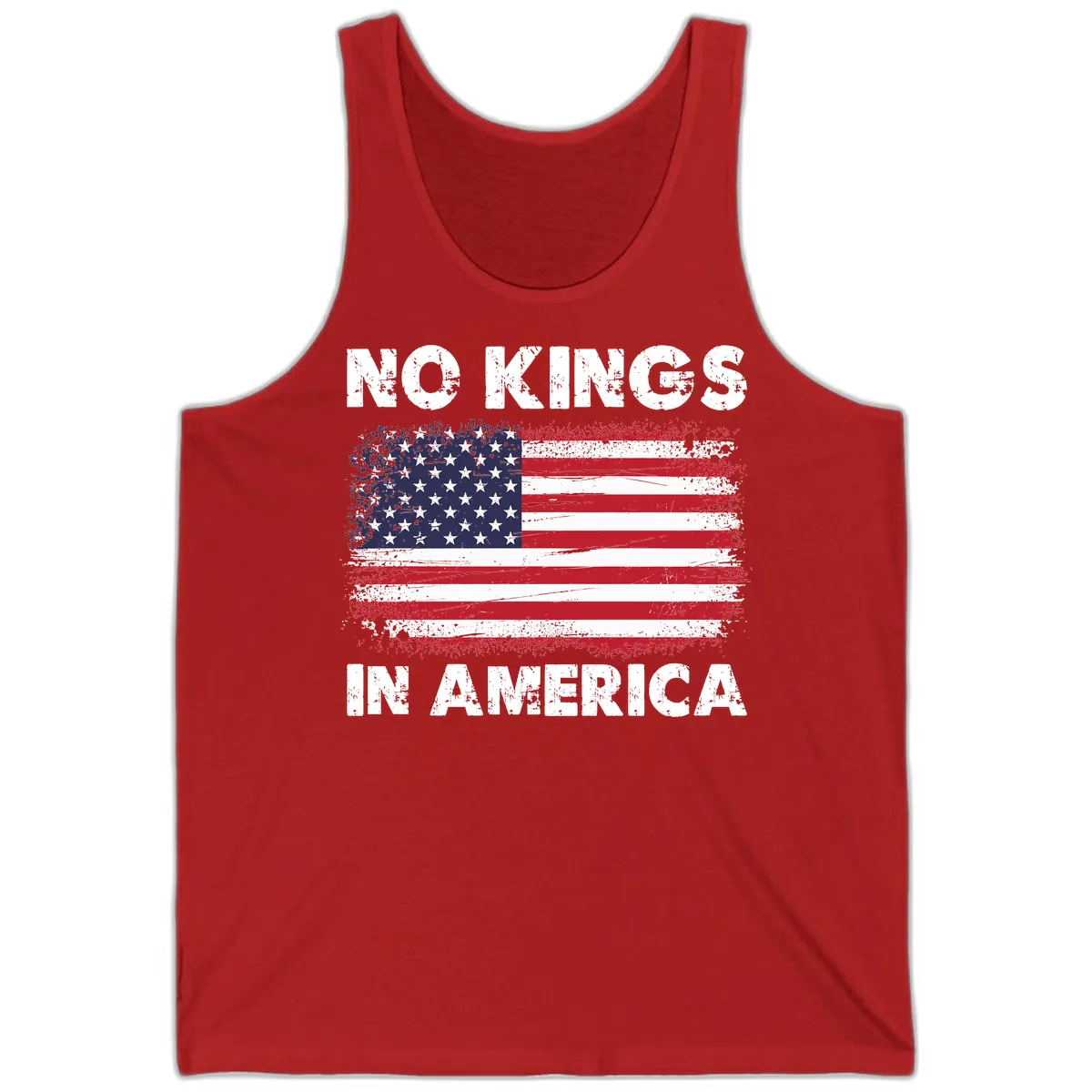 No Kings In America Distressed Flag Design Tank in Red