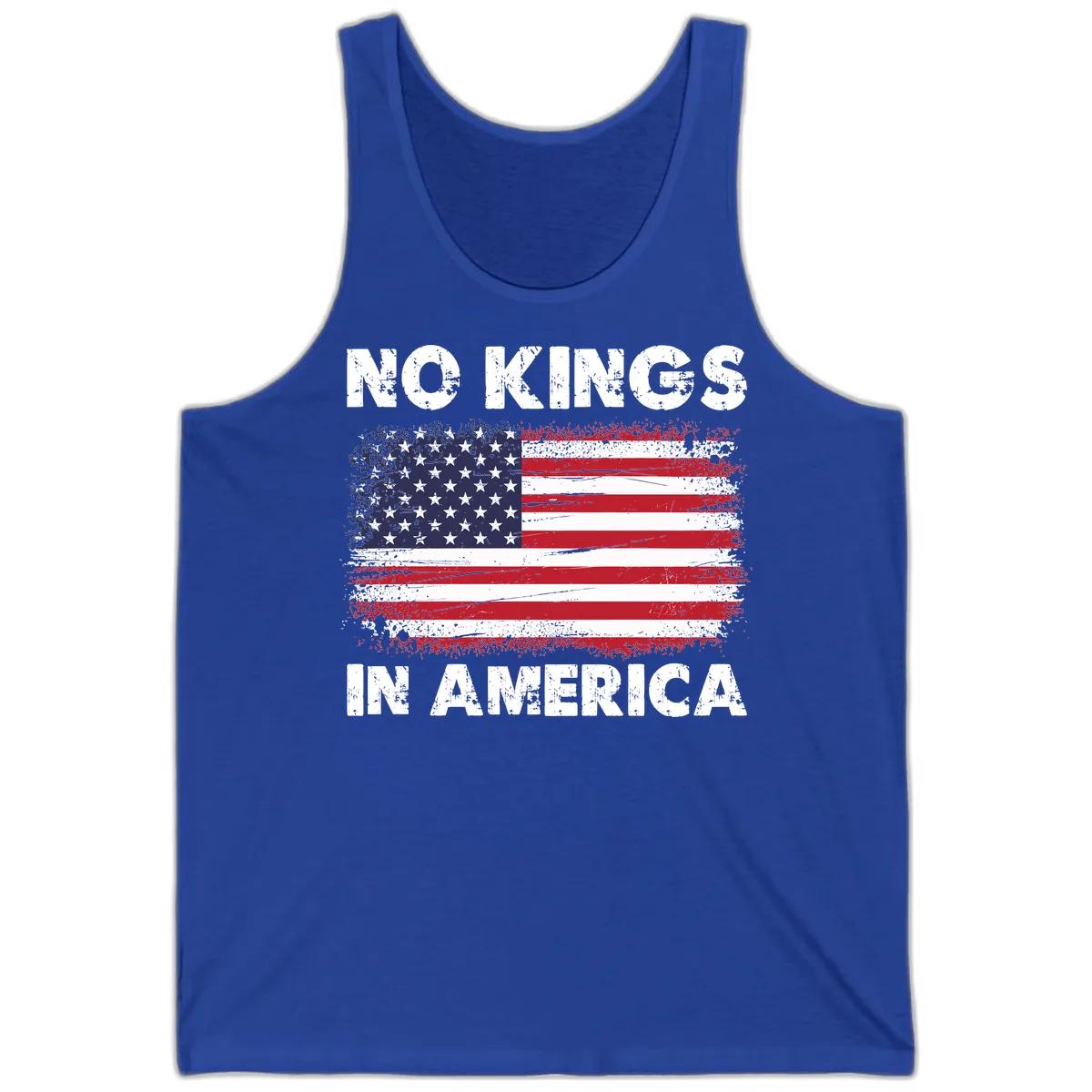 No Kings In America Distressed Flag Design Tank in True Royal