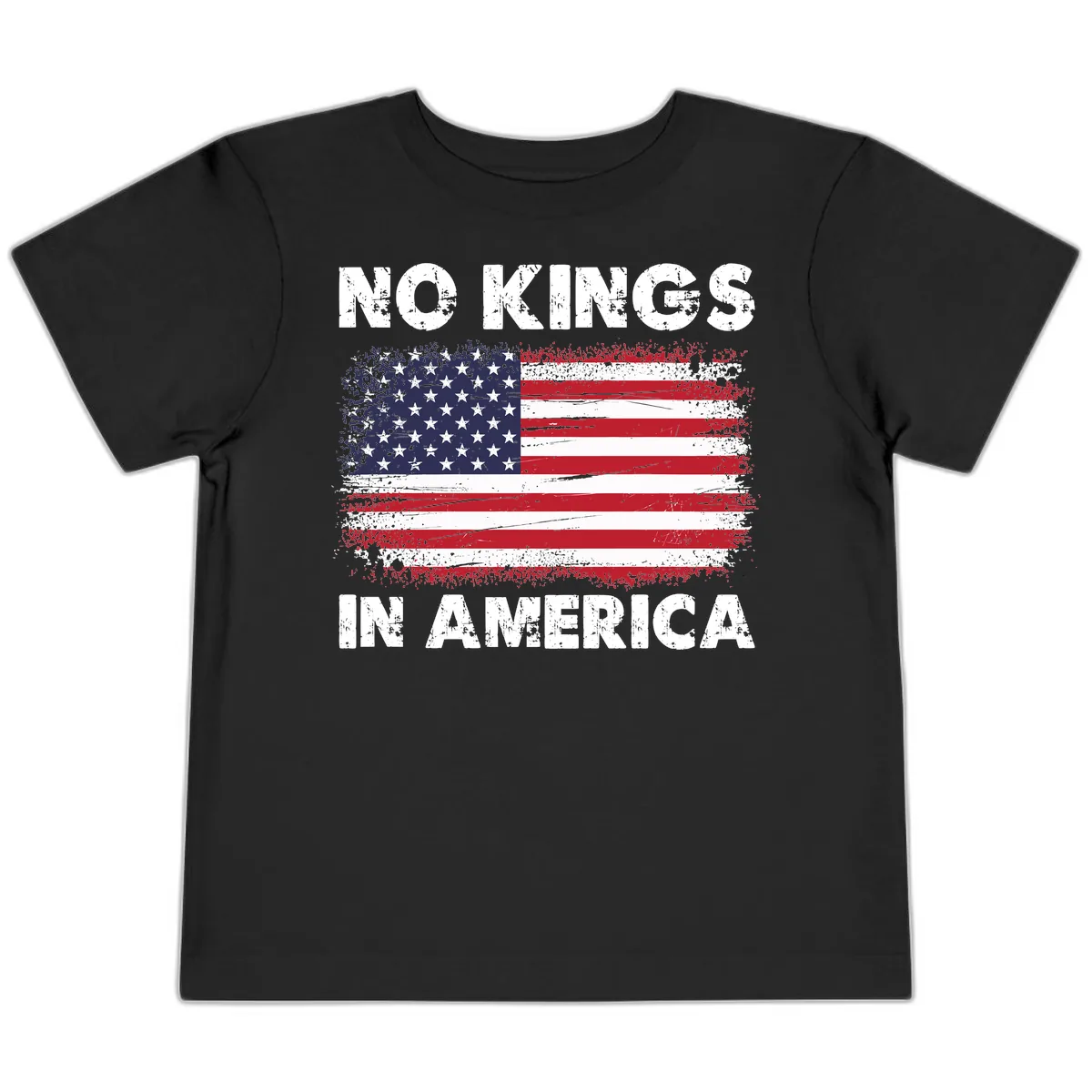 No Kings In America Distressed Flag Design Toddler T-Shirt in Black