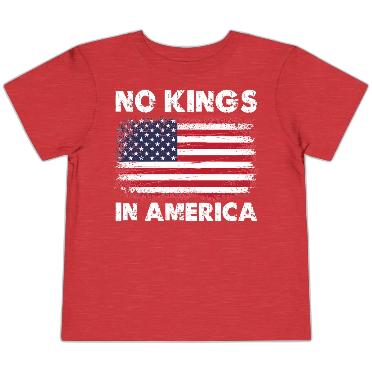 No Kings In America Distressed Flag Design Toddler T-Shirt in Heather Red