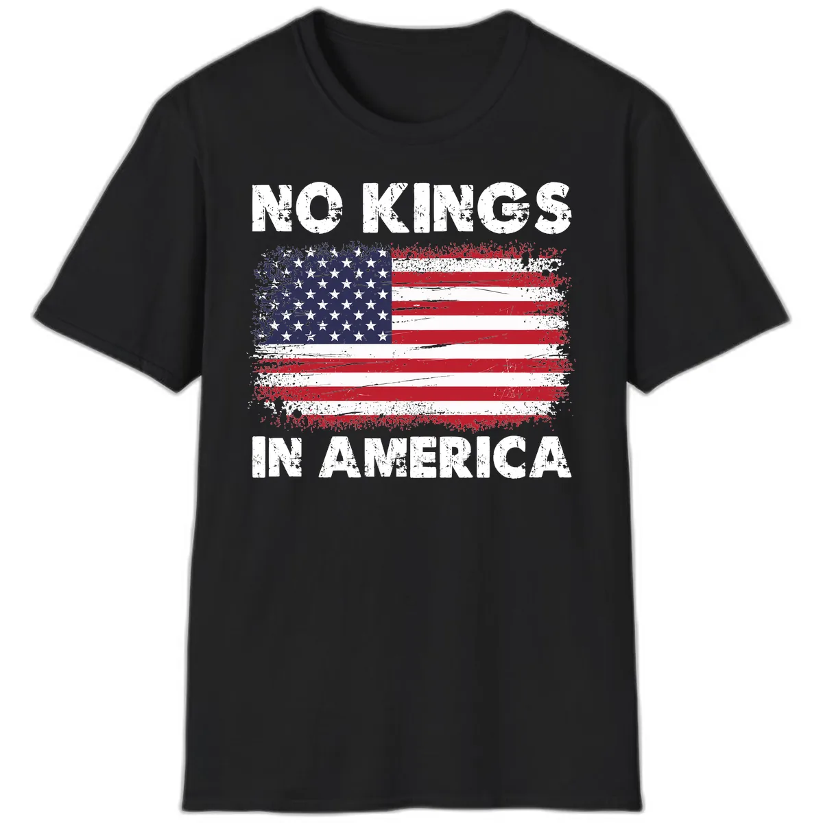 No Kings In America Distressed Flag Design T-Shirt in Black