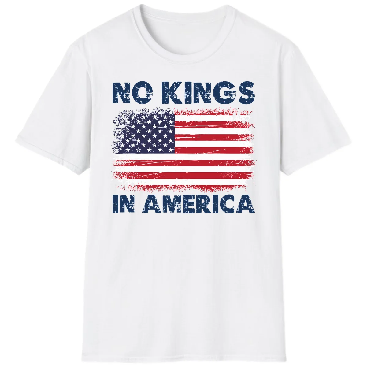 No Kings In America Distressed Flag Design T-Shirt in White