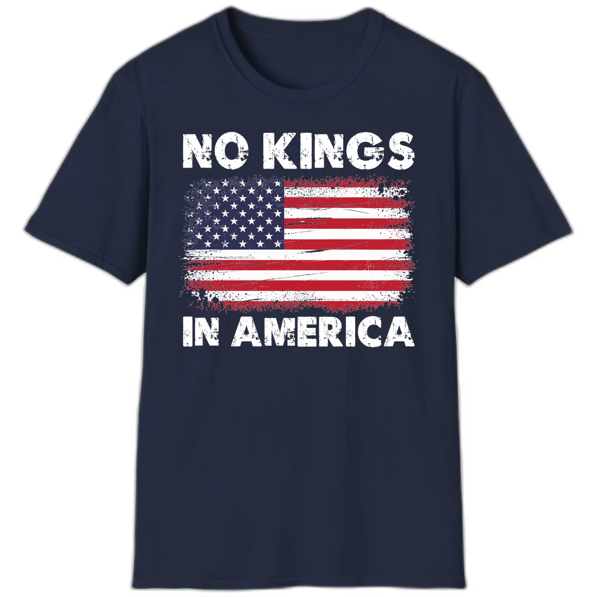 No Kings In America Distressed Flag Design T-Shirt in Navy