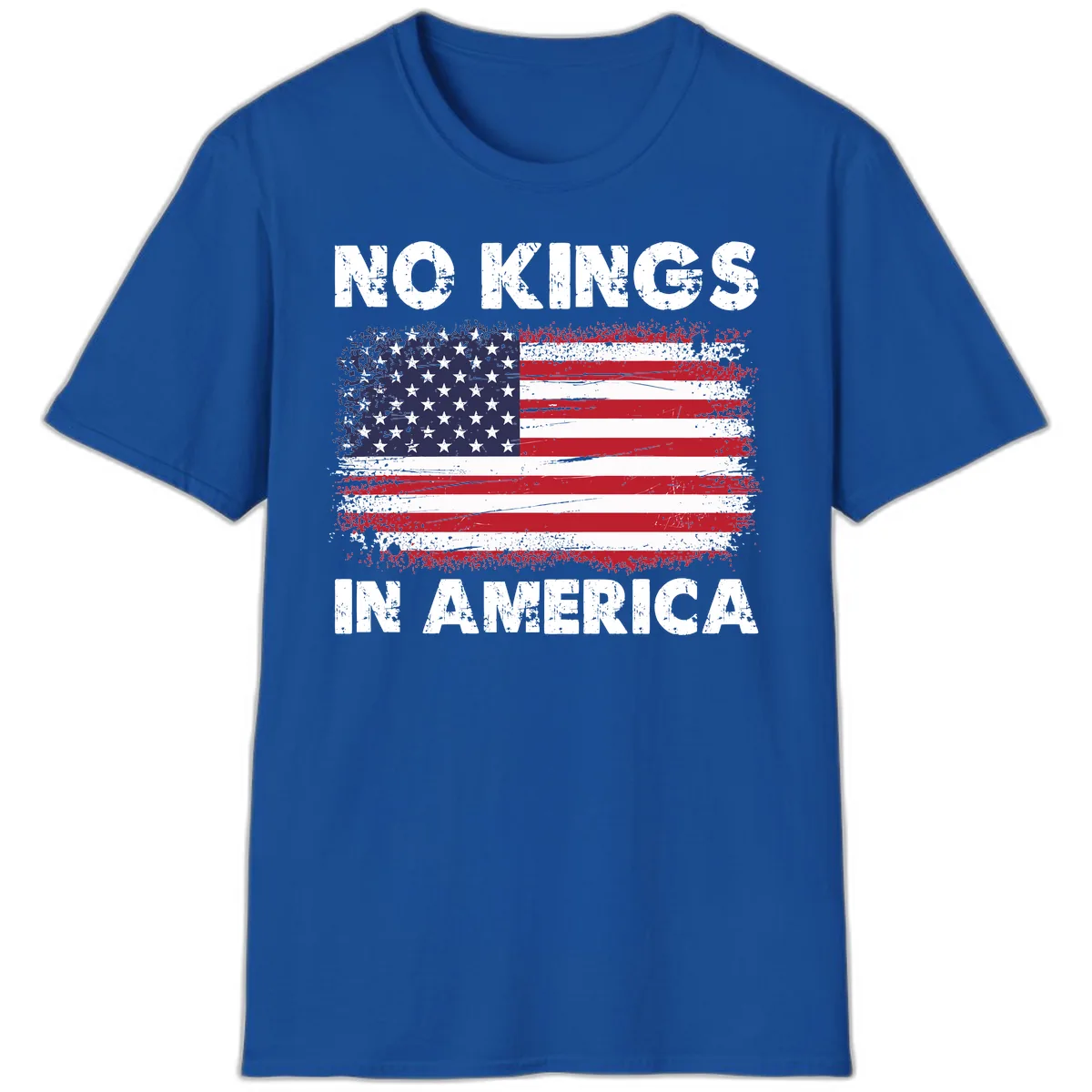 No Kings In America Distressed Flag Design T-Shirt in Royal