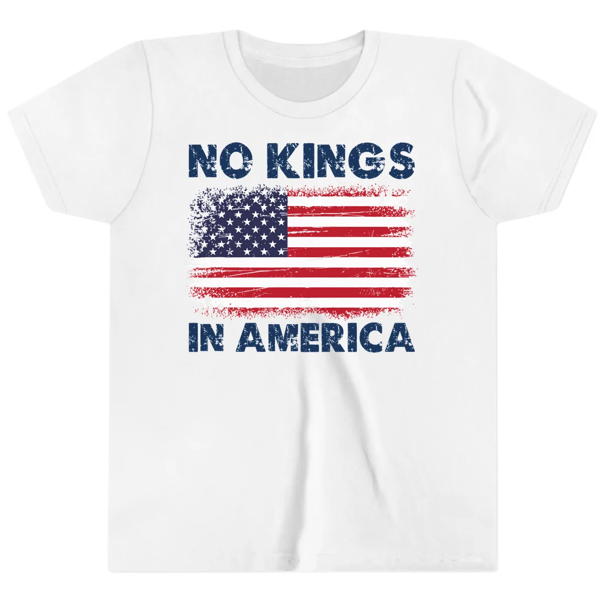 No Kings In America Distressed Flag Design Youth T-Shirt in White