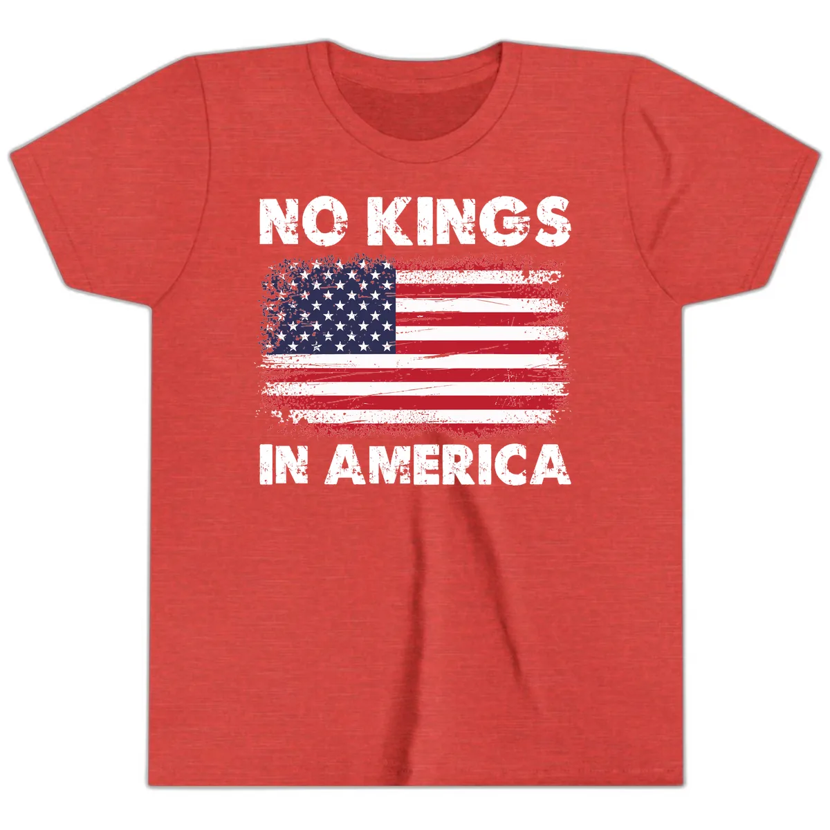 No Kings In America Distressed Flag Design Youth T-Shirt in Heather Red