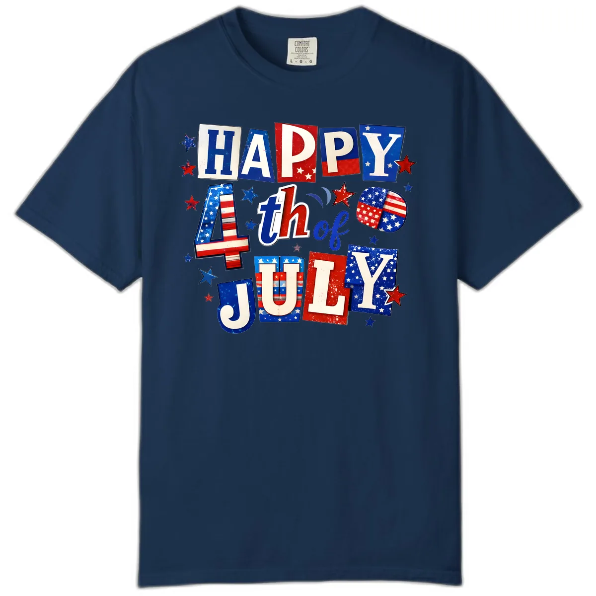 Happy Fourth of July Patriotic Letters Comfort Color in Navy