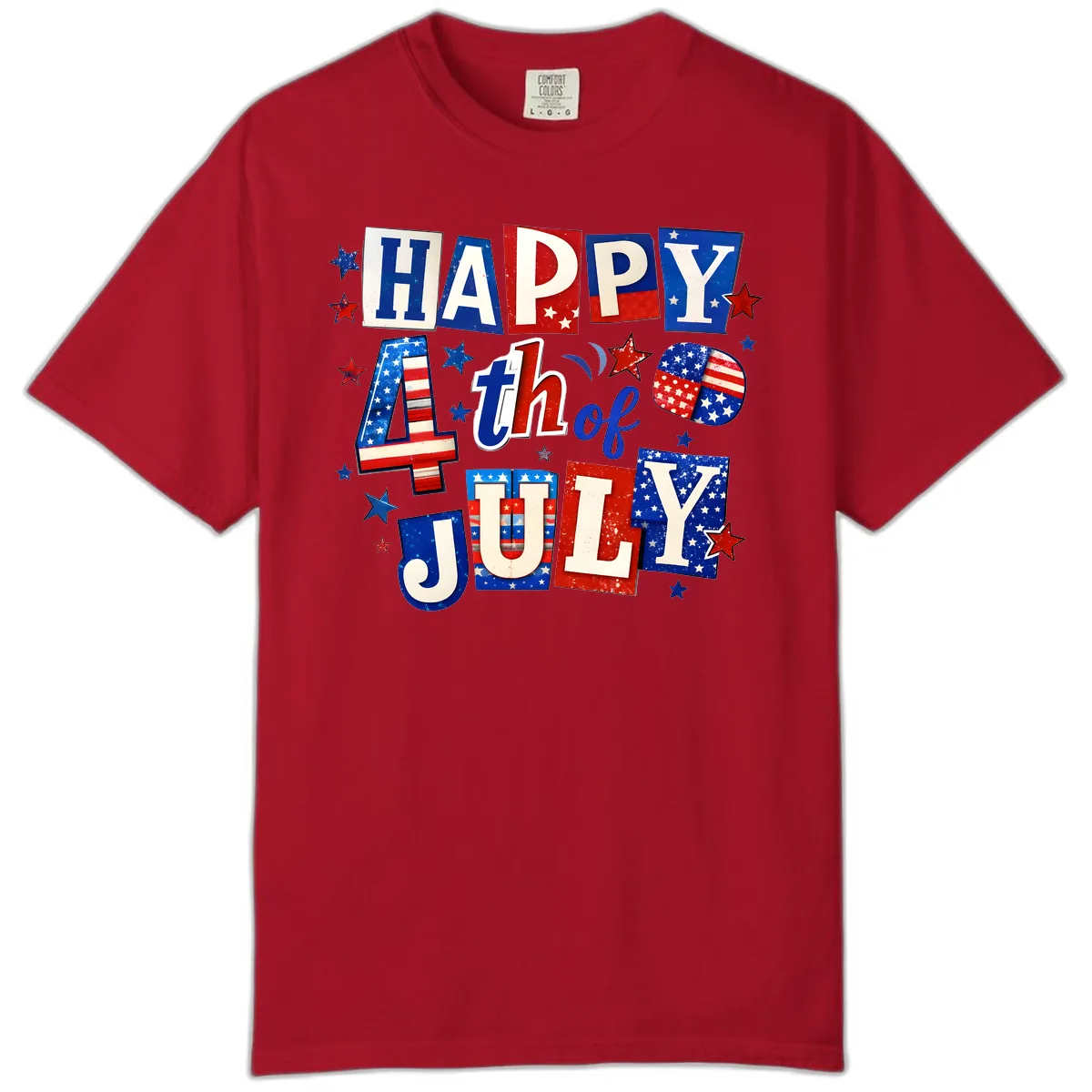 Happy Fourth of July Patriotic Letters Comfort Color in Red