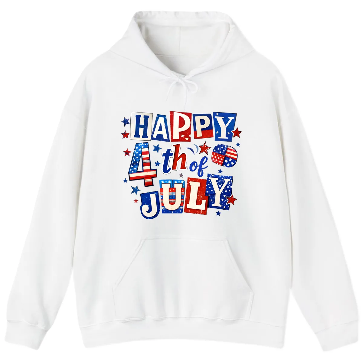 Happy Fourth of July Patriotic Letters Hoodie in White