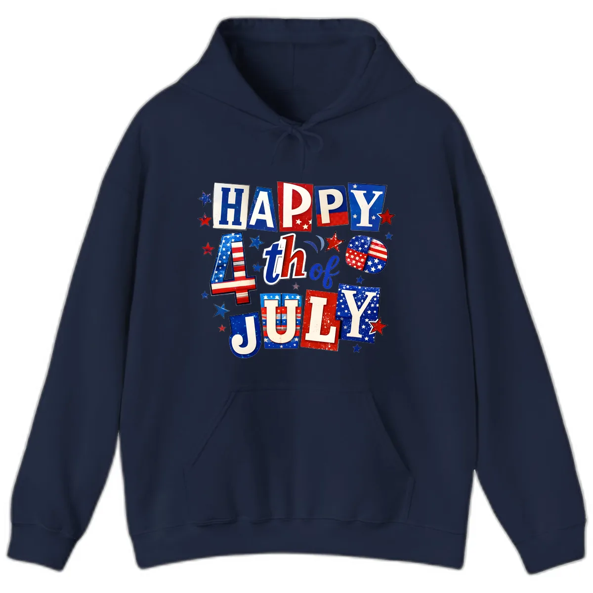 Happy Fourth of July Patriotic Letters Hoodie in Navy