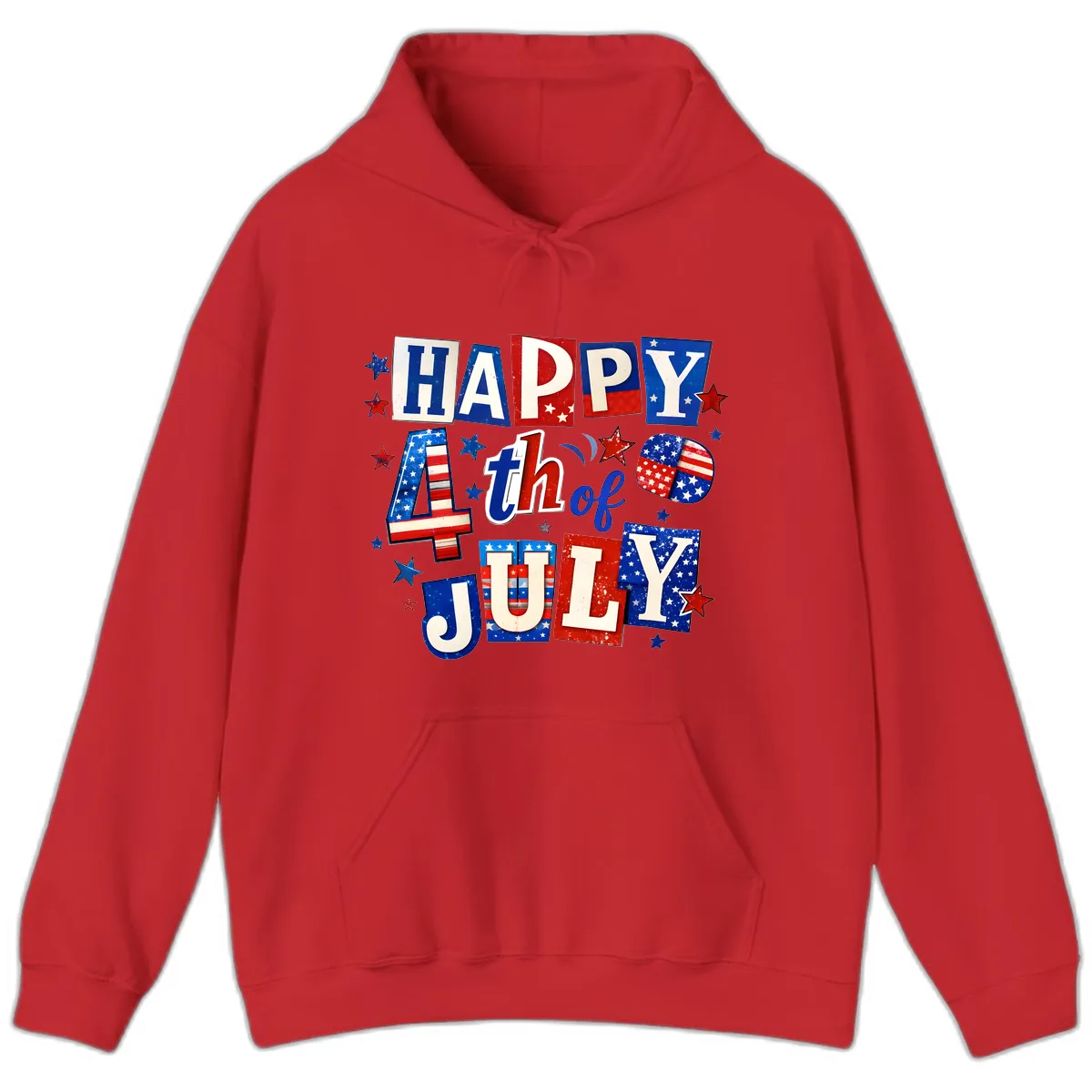 Happy Fourth of July Patriotic Letters Hoodie in Red