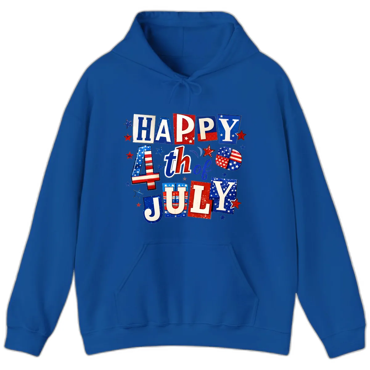 Happy Fourth of July Patriotic Letters Hoodie in Royal
