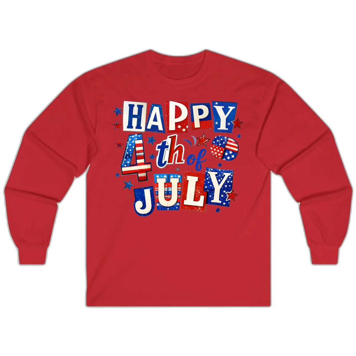 Happy Fourth of July Patriotic Letters Long Sleeve in Red