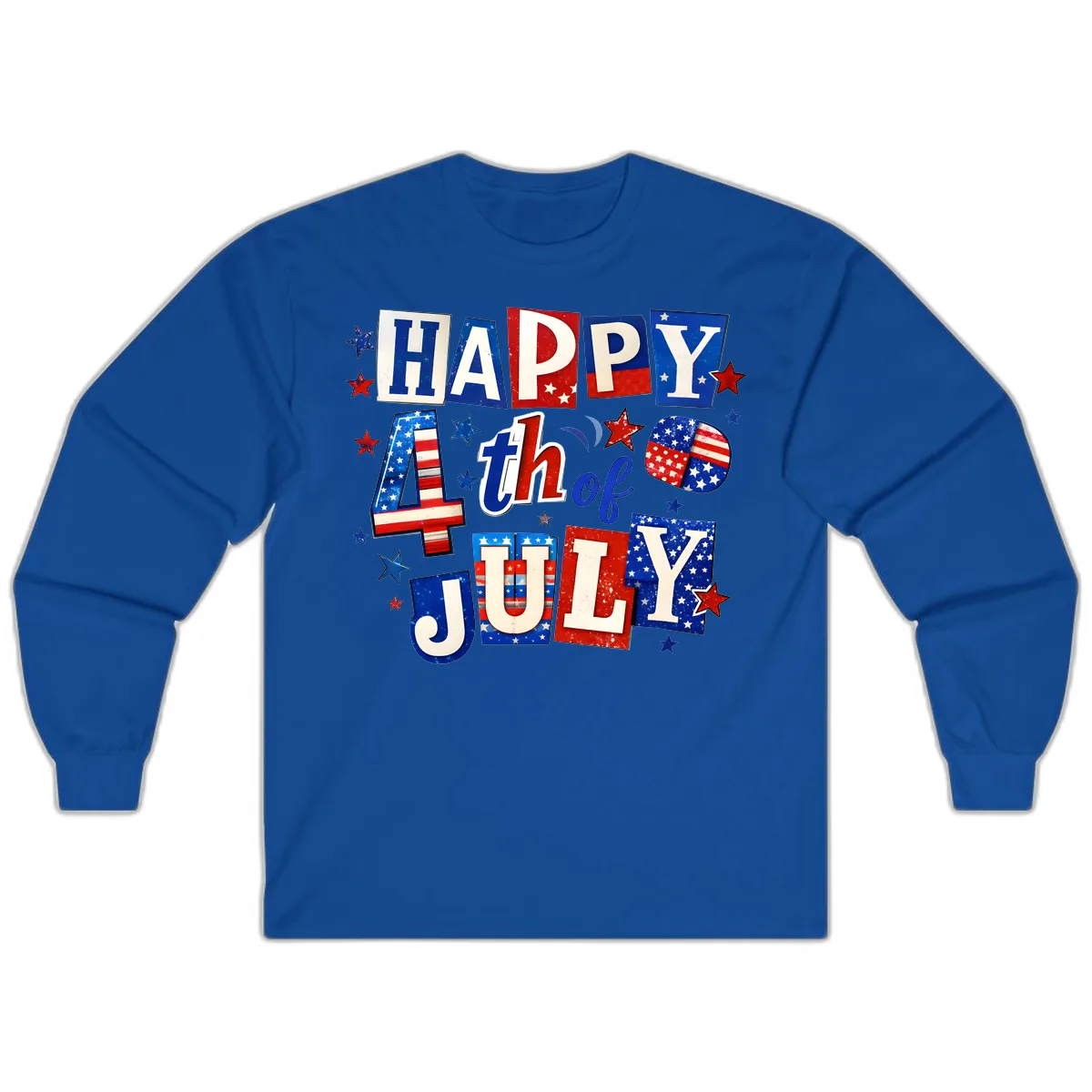 Happy Fourth of July Patriotic Letters Long Sleeve in Royal