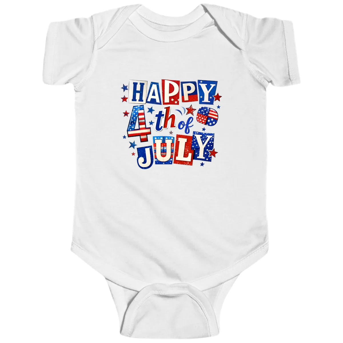 Happy Fourth of July Patriotic Letters Baby Onesie in White