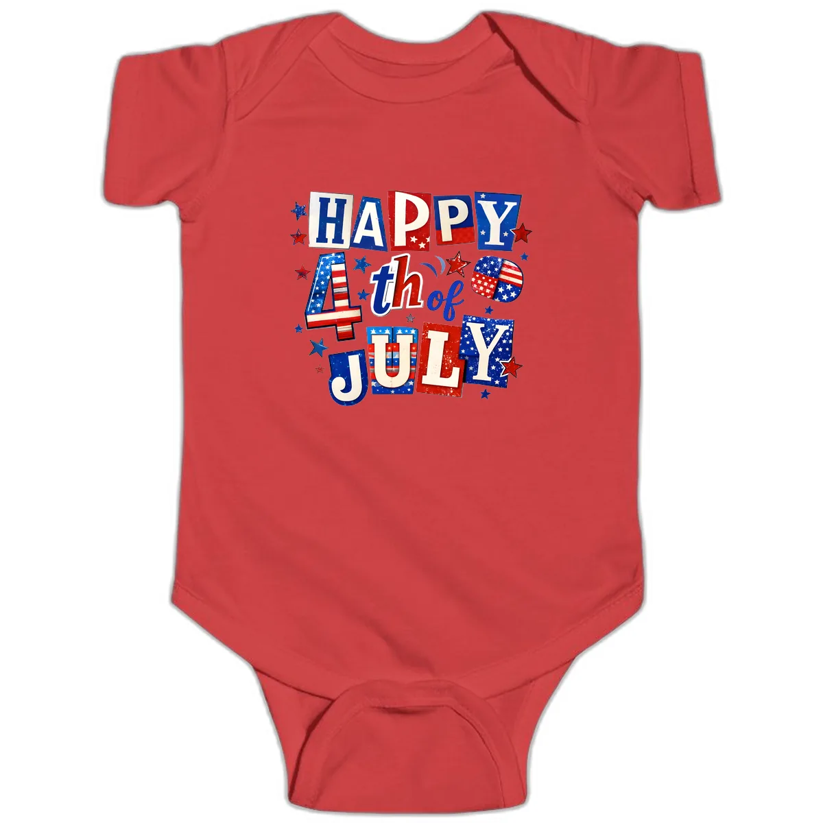 Happy Fourth of July Patriotic Letters Baby Onesie in Red