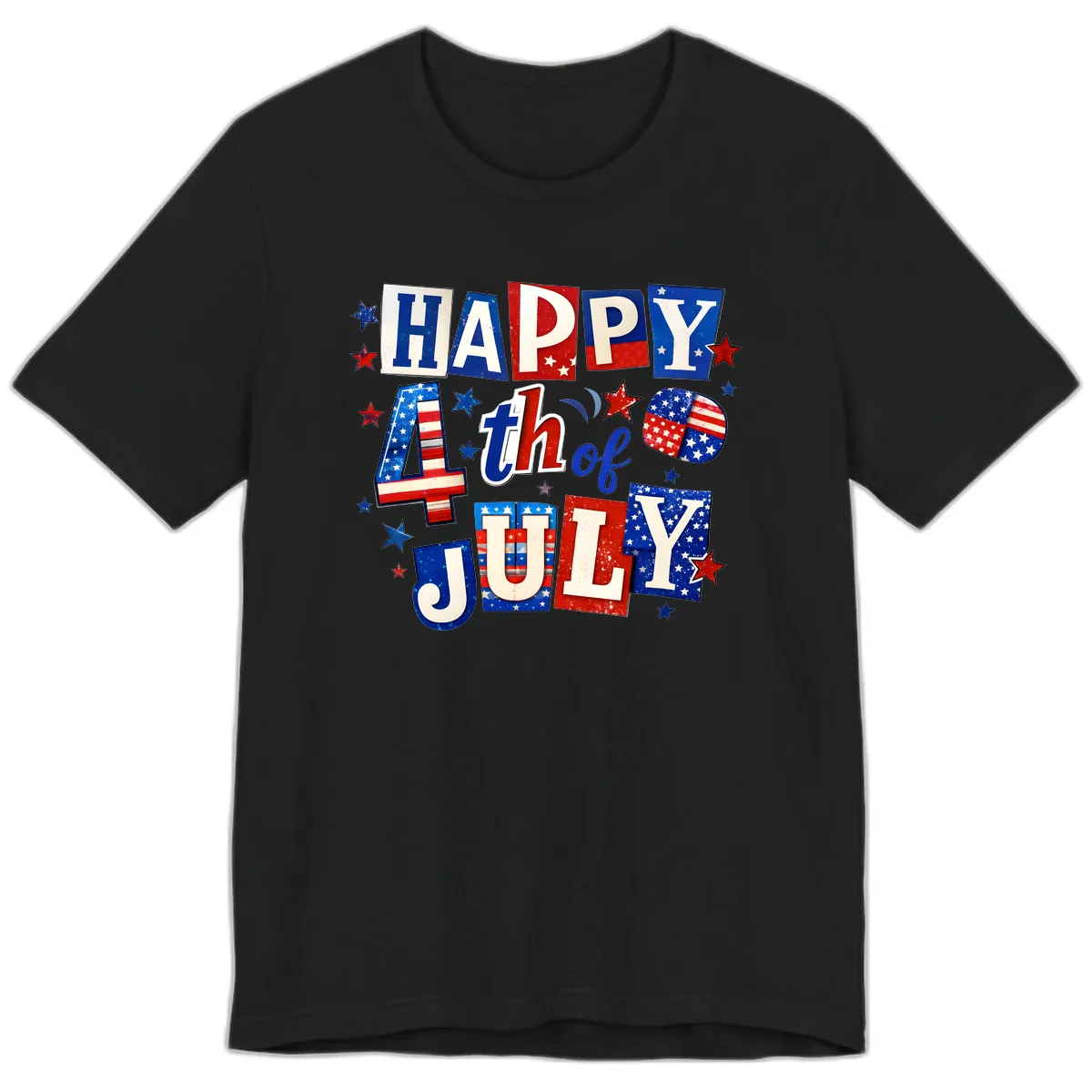 Happy Fourth of July Patriotic Letters Premium T-Shirt in Black