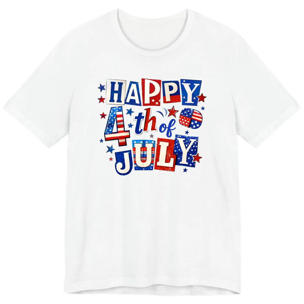 Happy Fourth of July Patriotic Letters Premium T-Shirt in White