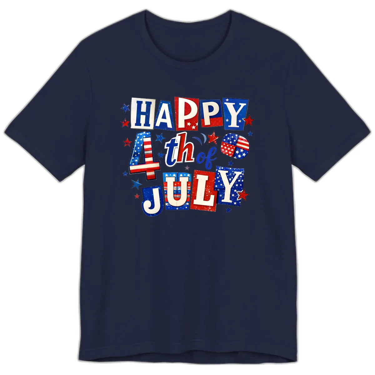 Happy Fourth of July Patriotic Letters Premium T-Shirt in Navy