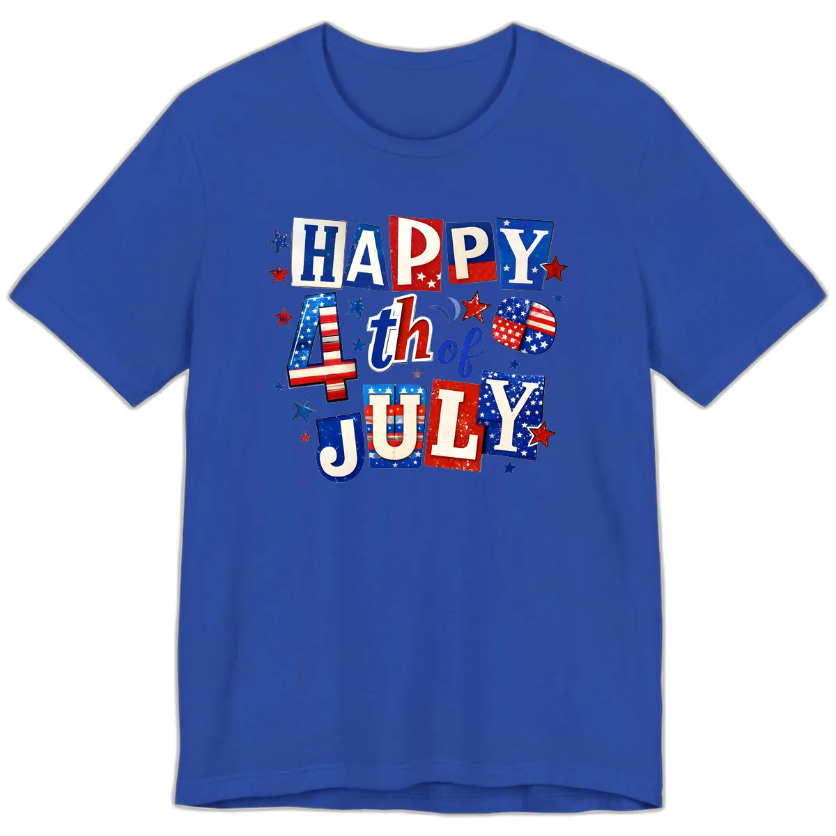 Happy Fourth of July Patriotic Letters Premium T-Shirt in True Royal