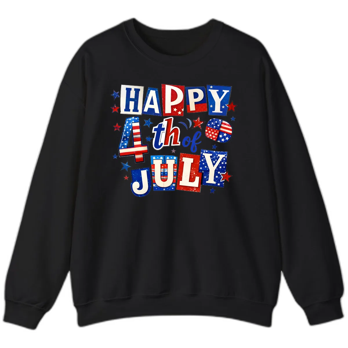 Happy Fourth of July Patriotic Letters Sweatshirt in Black