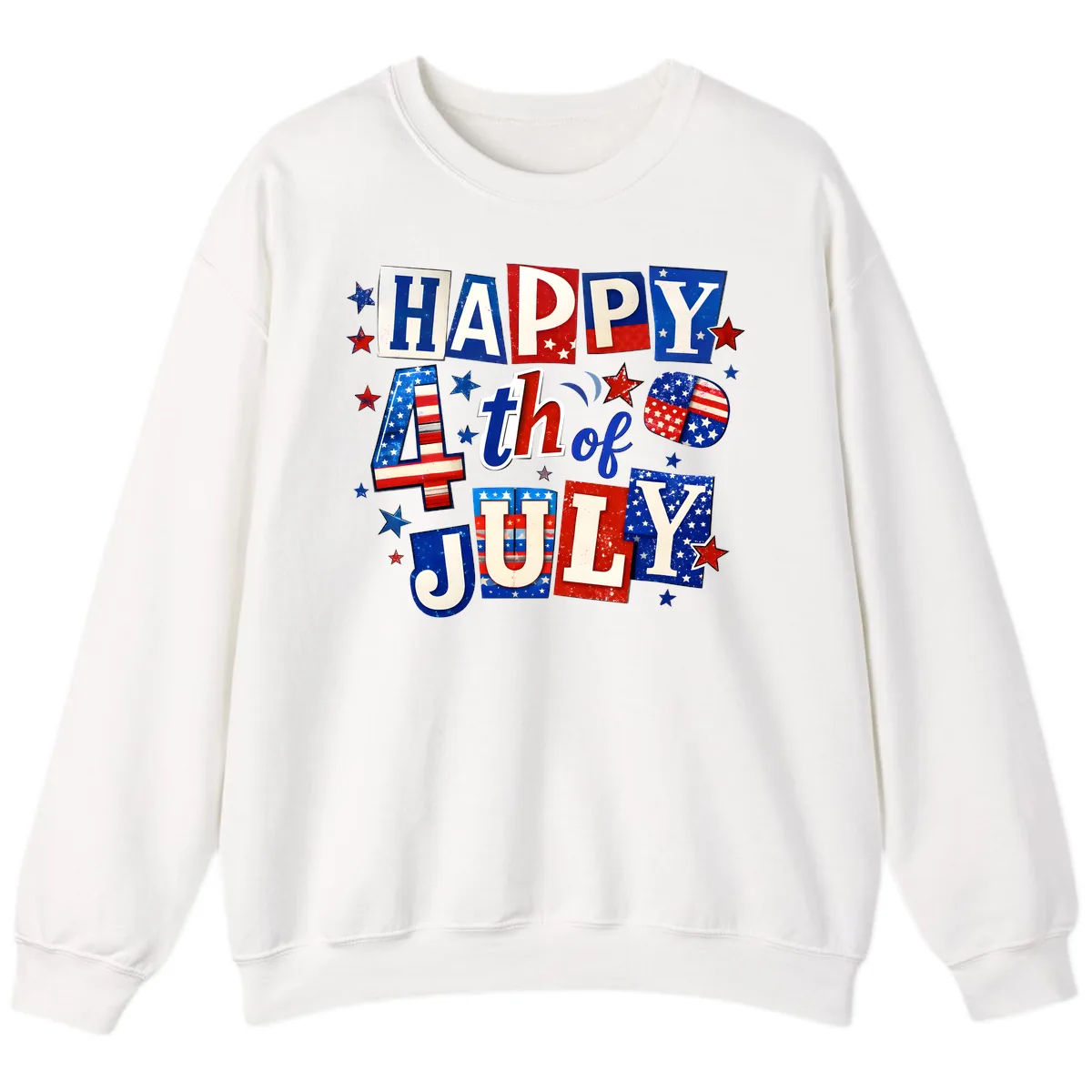 Happy Fourth of July Patriotic Letters Sweatshirt in White
