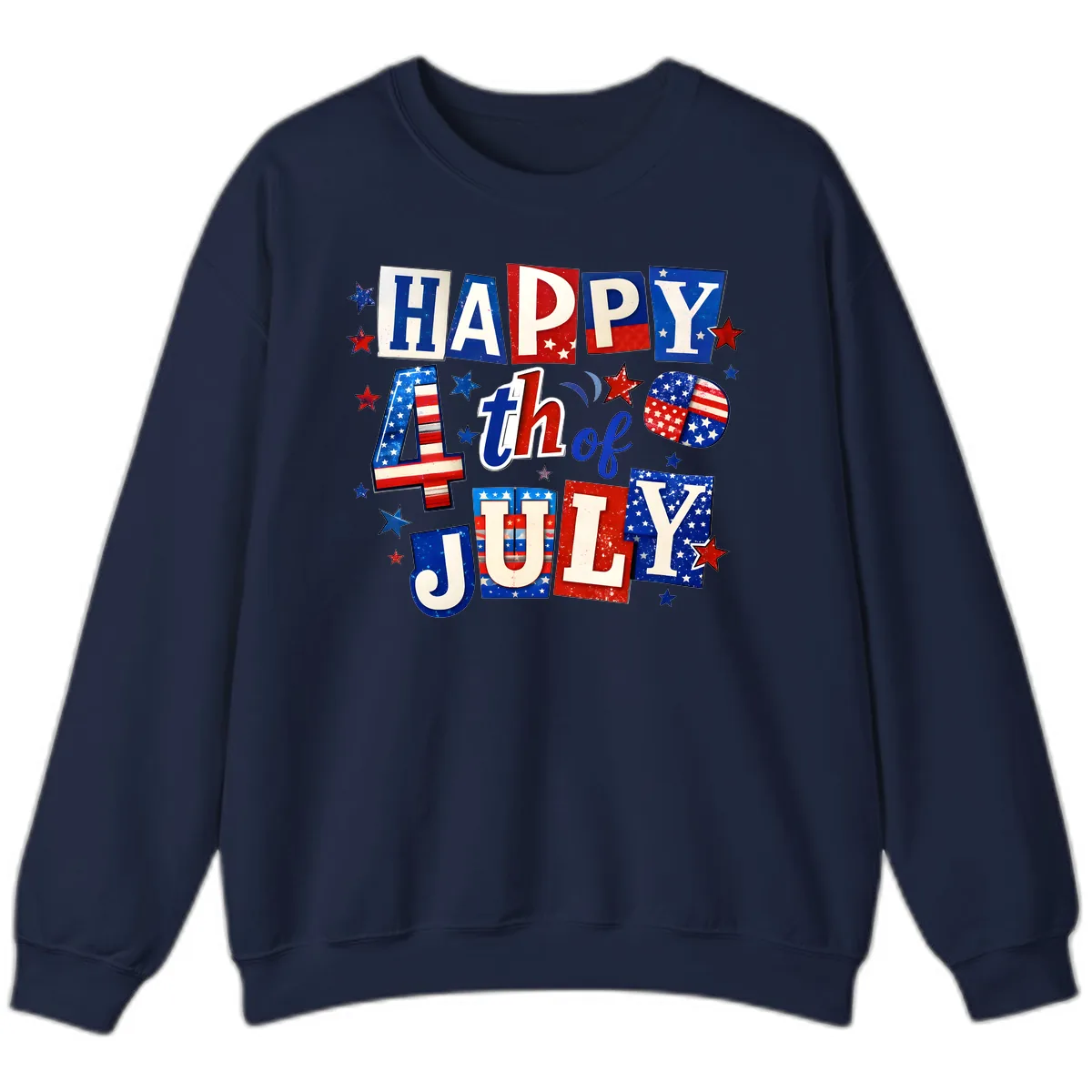 Happy Fourth of July Patriotic Letters Sweatshirt in Navy