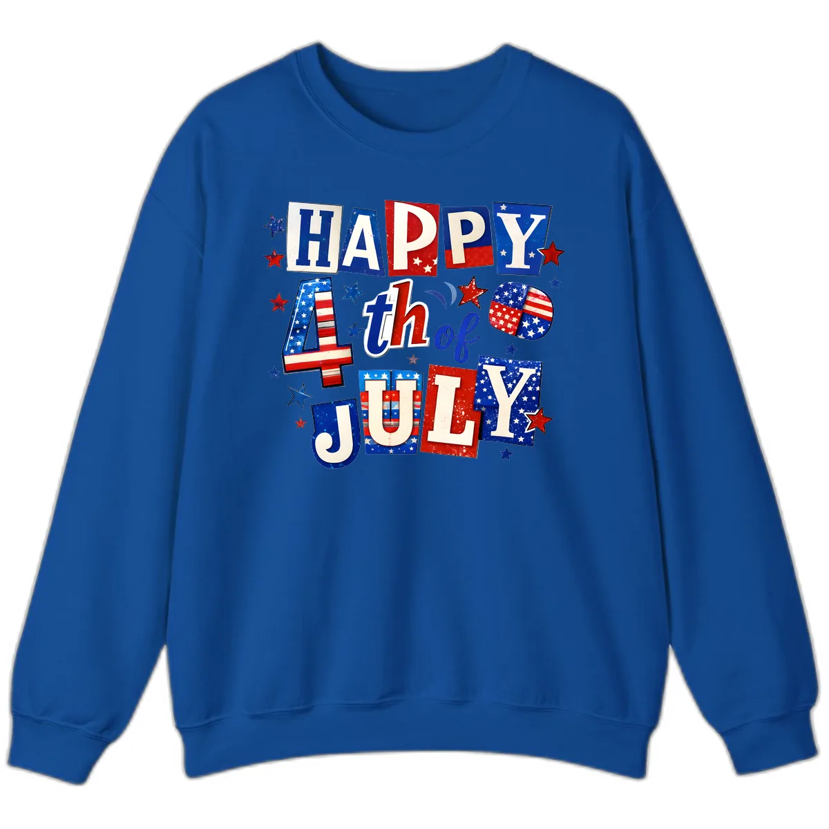 Happy Fourth of July Patriotic Letters Sweatshirt in Royal