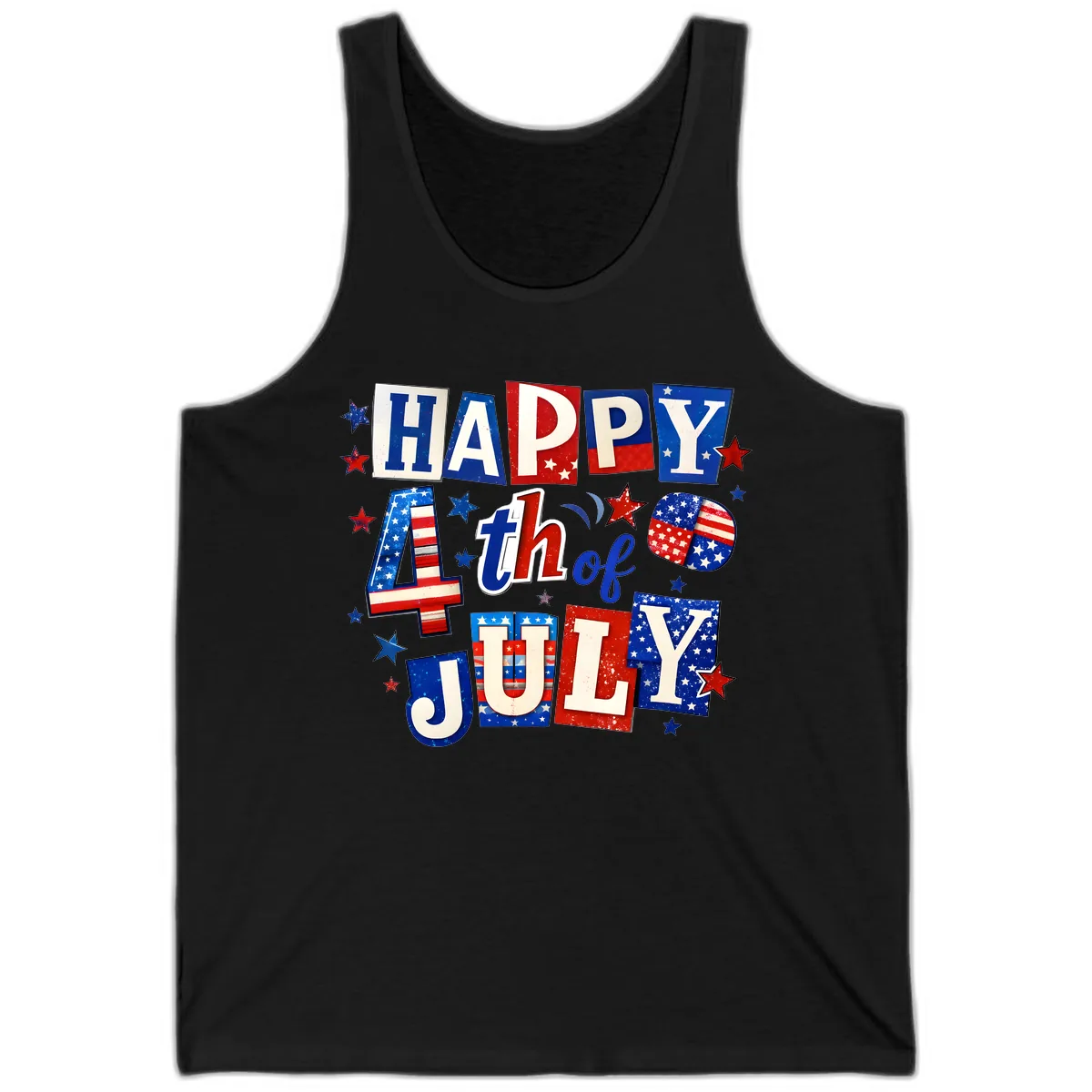 Happy Fourth of July Patriotic Letters Tank in Black