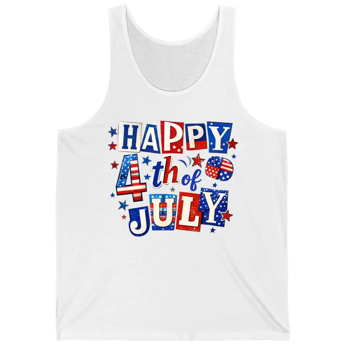Happy Fourth of July Patriotic Letters Tank in White