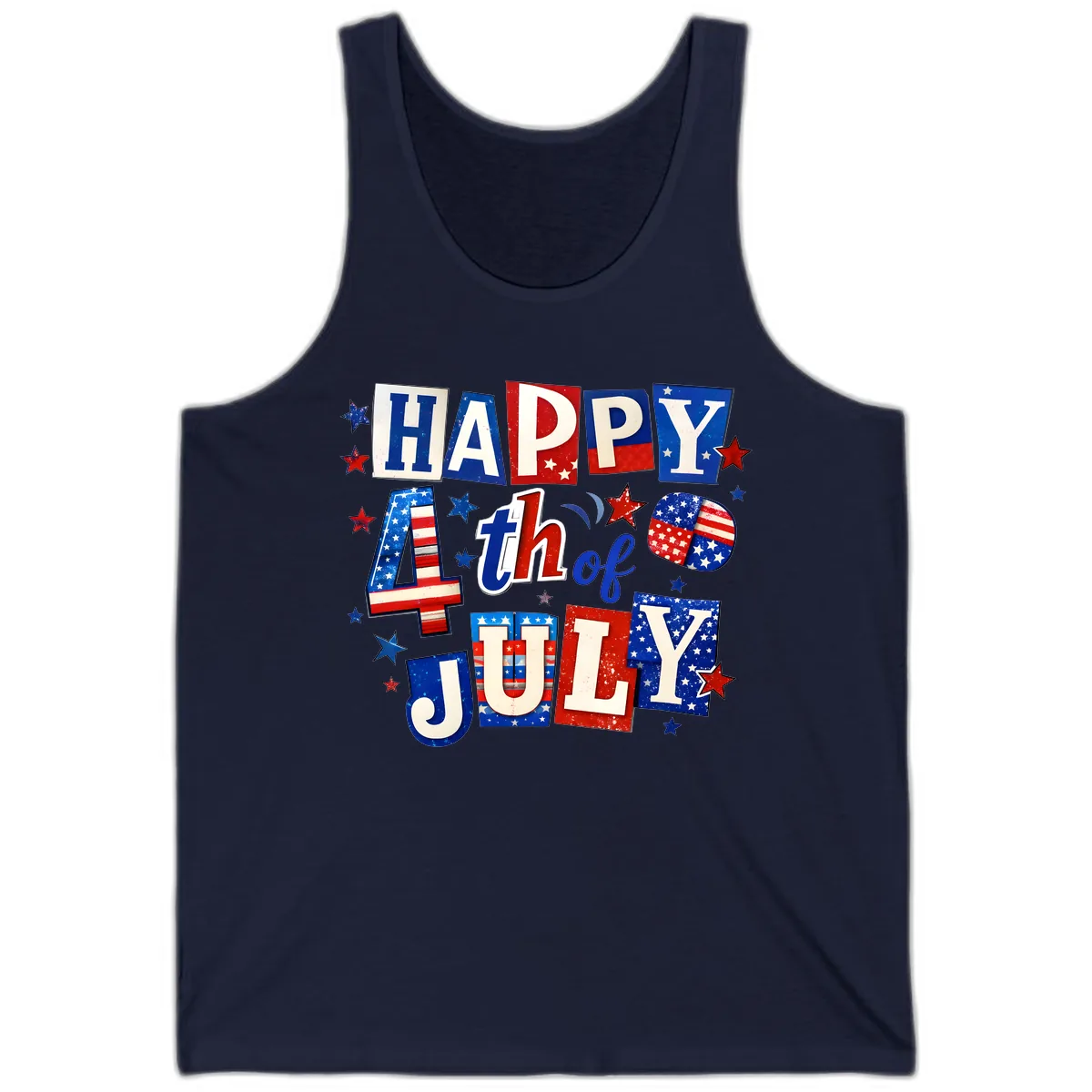 Happy Fourth of July Patriotic Letters Tank in Navy