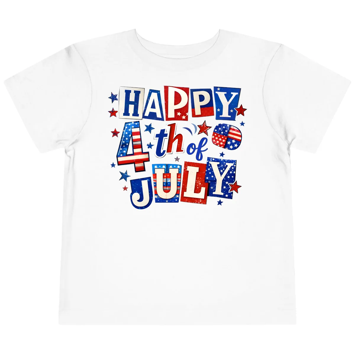 Happy Fourth of July Patriotic Letters Toddler T-Shirt in White