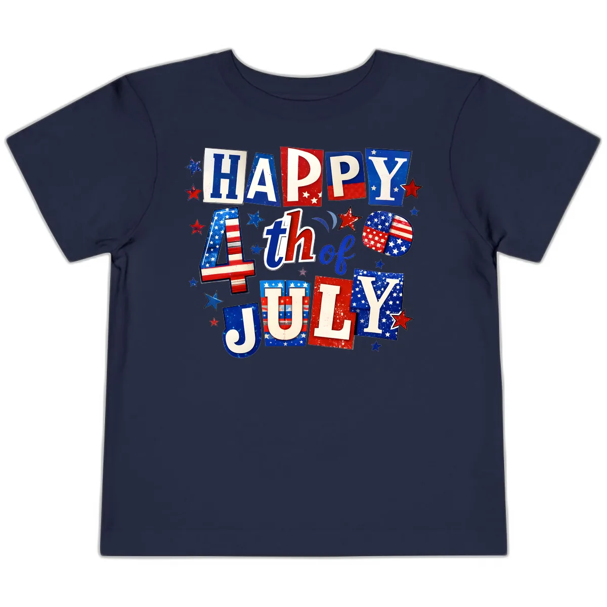 Happy Fourth of July Patriotic Letters Toddler T-Shirt in Navy